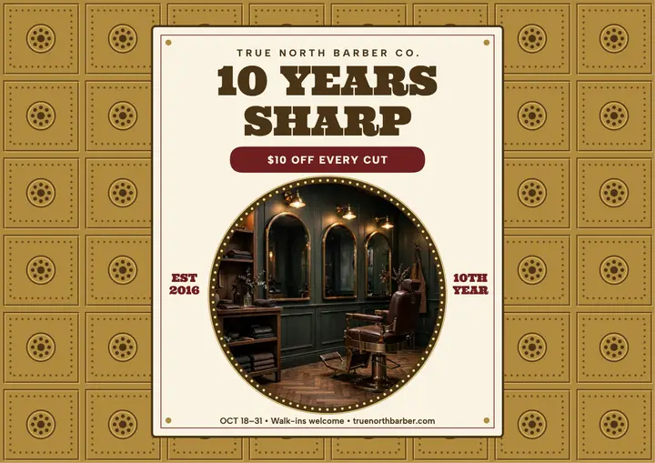 True North Barber anniversary certificate template