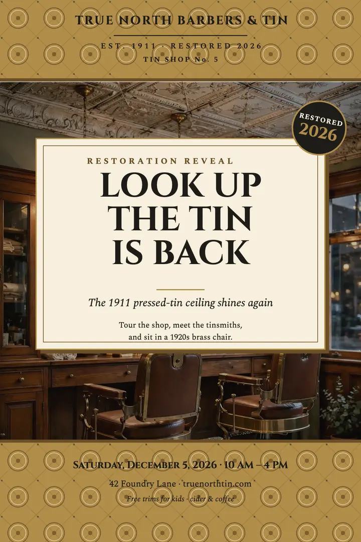 True North tin ceiling reveal poster template