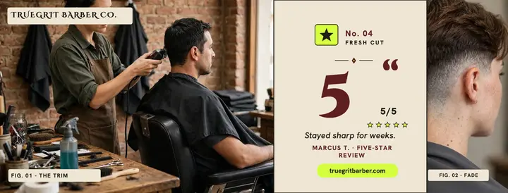 Truegrit Barber review cover: barbershop review cover template