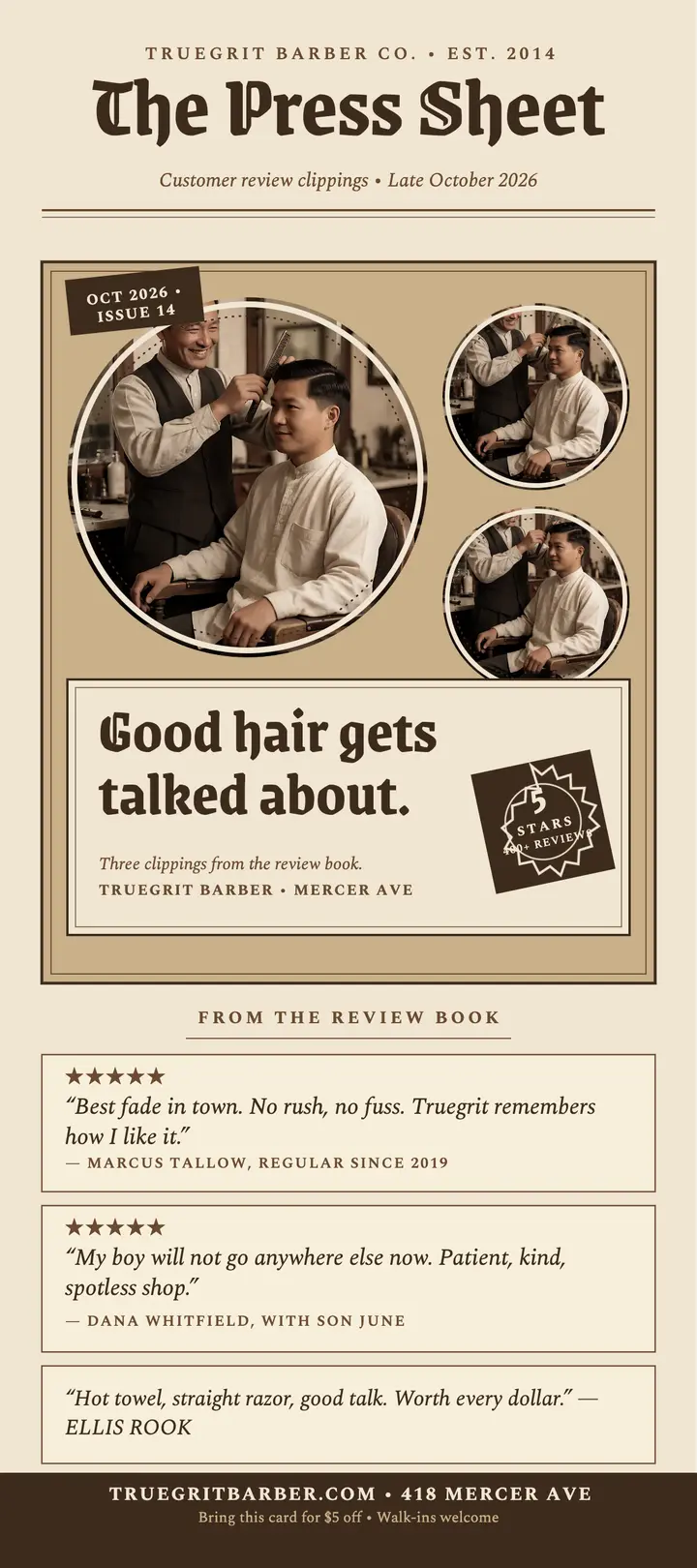 Truegrit Barber press sheet rack card template
