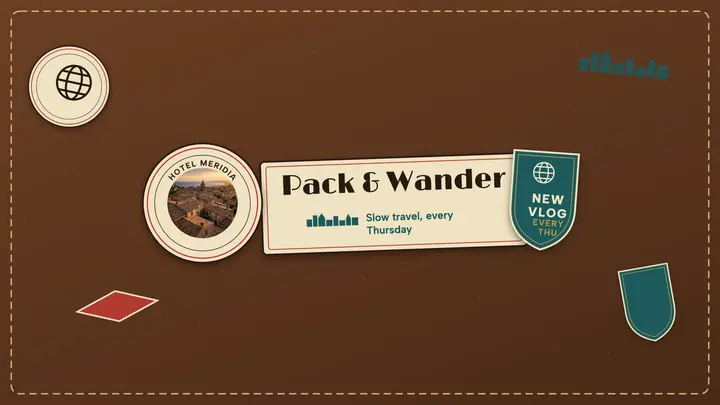 Pack and Wander travel vlog banner: travel youtube banner template