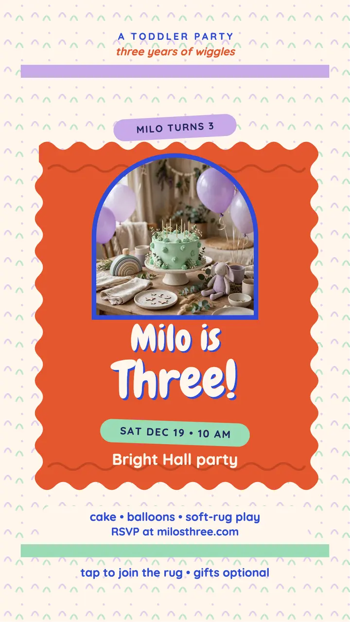 Milo's three birthday rug story template