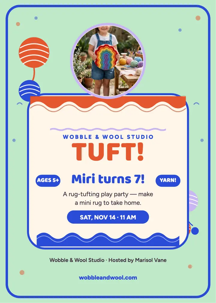 Tufted rug play party invitation template