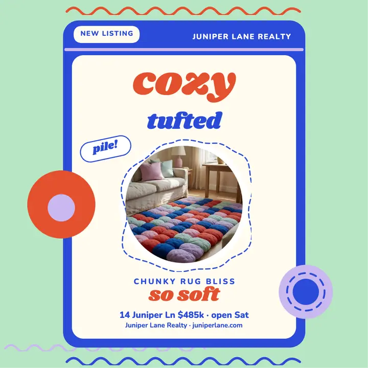 Cozy tufted rug staged home post template