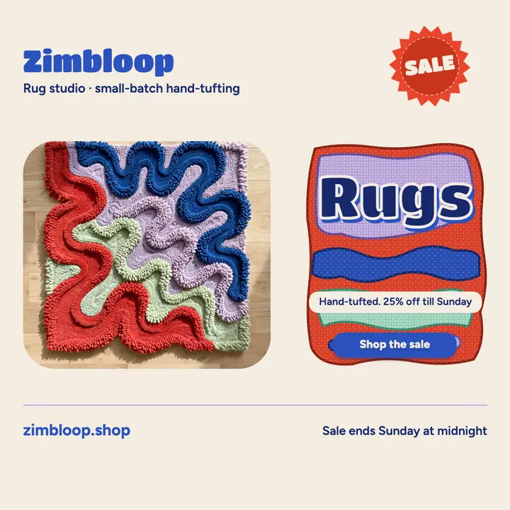Zimbloop hand-tufted rug sale post template