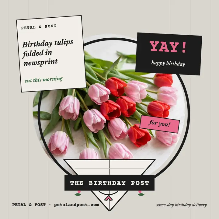 Petal and Post birthday tulips square post template