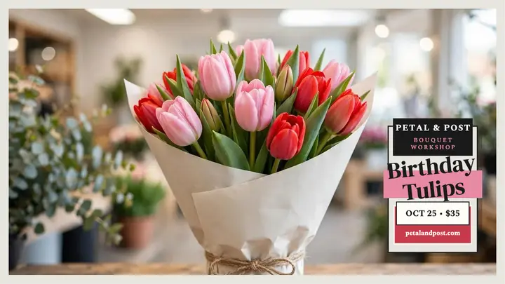 Petal and Post birthday tulips workshop thumbnail template