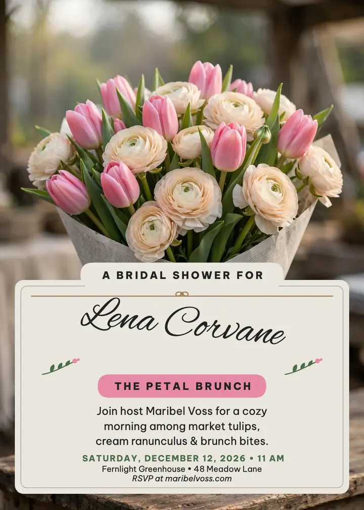 Petal brunch shower invitation, tulips template