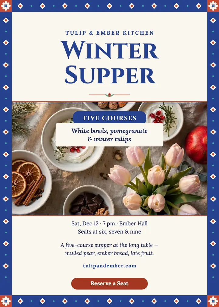 Tulip and Ember winter supper invitation: winter supper invitation template