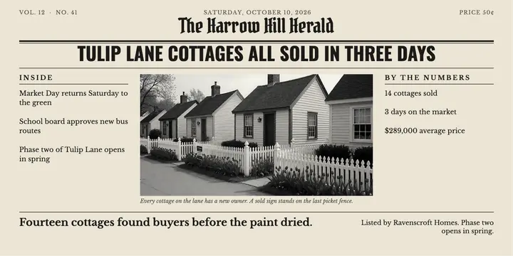 Tulip Lane cottages sold out X post, front page: sold out homes realtor x post template
