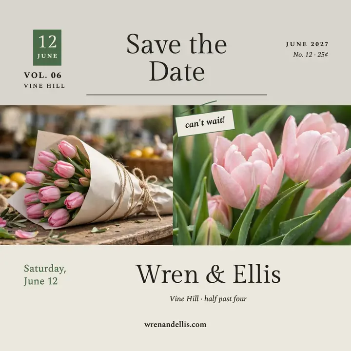 Wren and Ellis tulip save the date: save the date post template