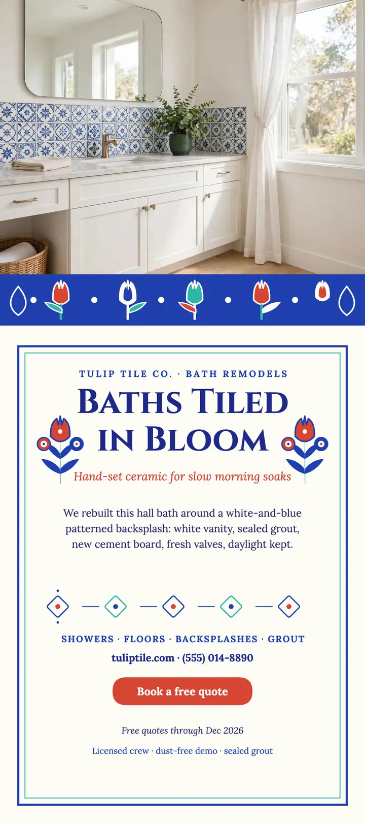 Tulip Tile bath remodel rack card template
