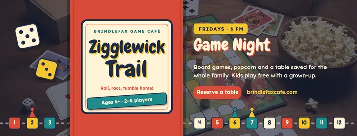 Zigglewick Trail game night Facebook cover, board-game box template