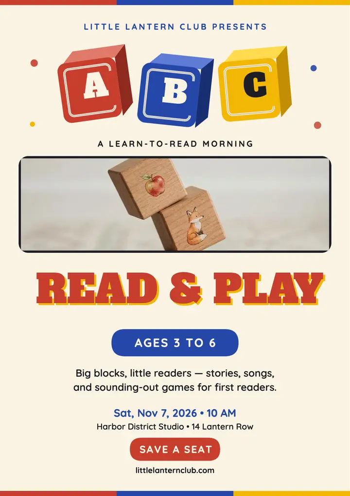 Little Lantern reading play morning flyer template