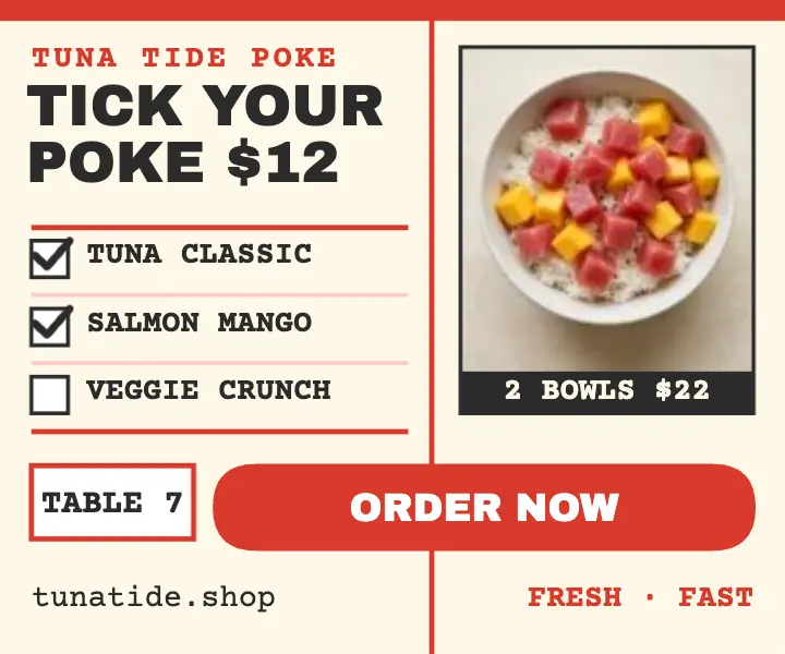 Tuna Tide tick your poke order ad template