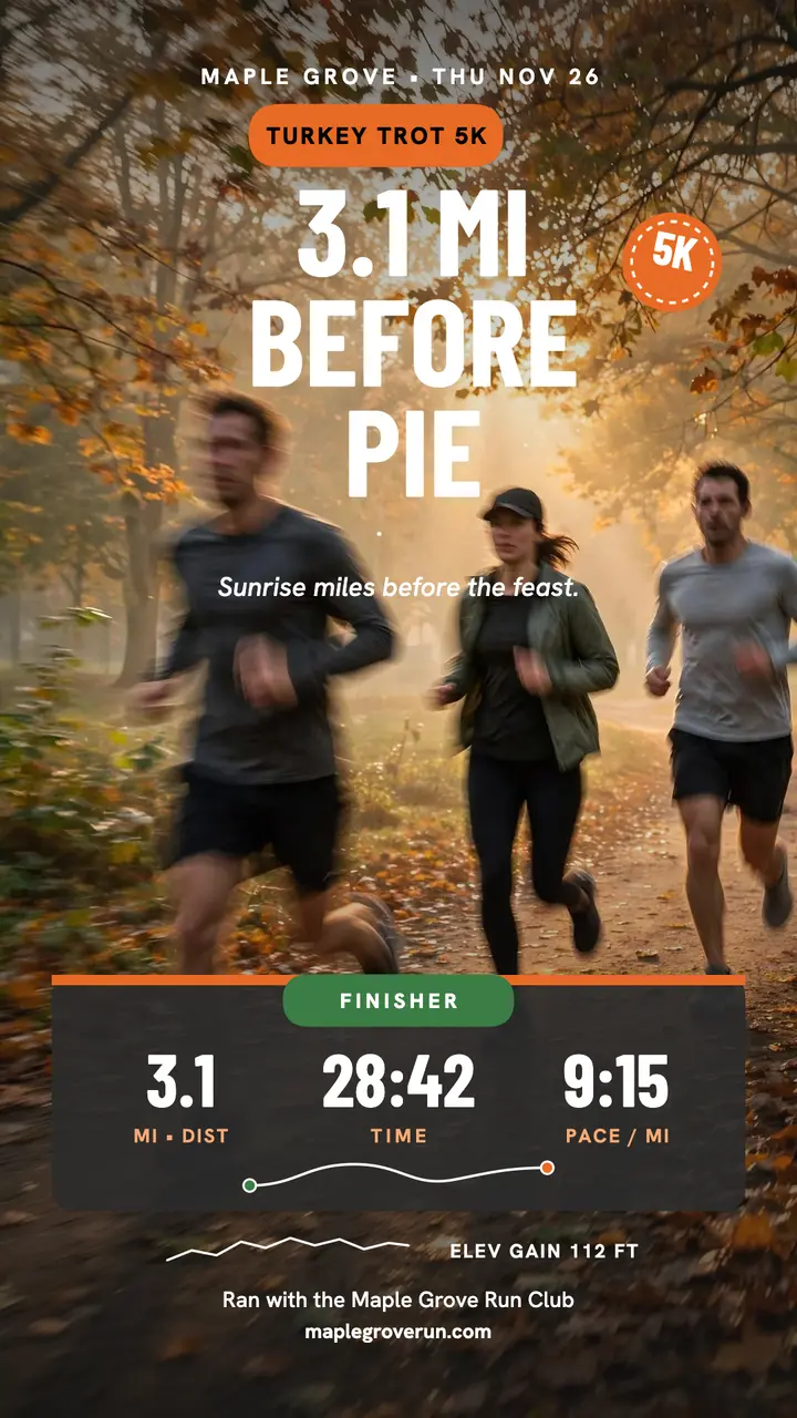 Maple Grove Turkey Trot 5K stats story template