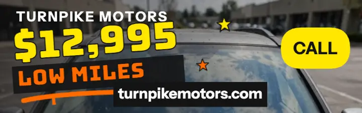 Turnpike Motors windshield sale banner: used car sale banner template