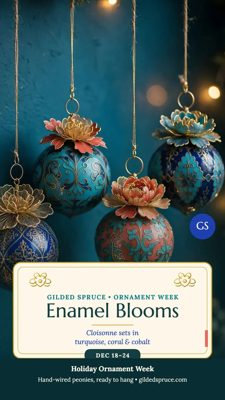 Gilded Spruce cloisonne ornament story template