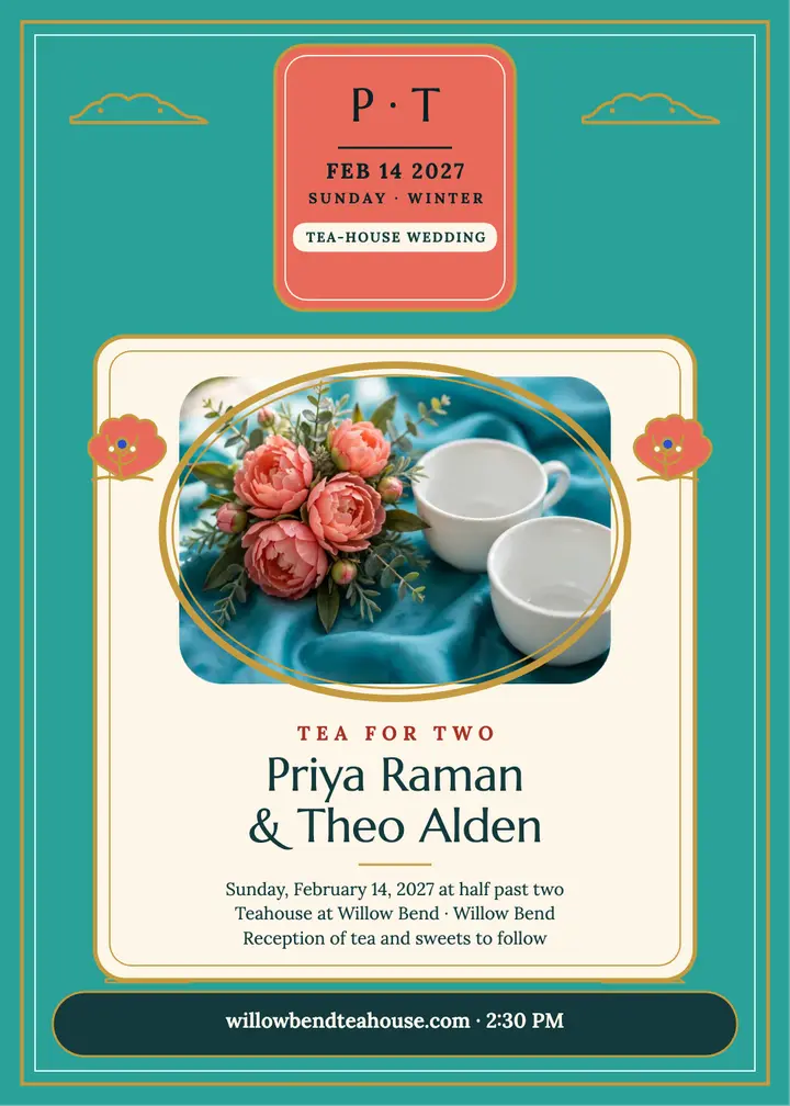 Priya and Theo winter teahouse invitation template