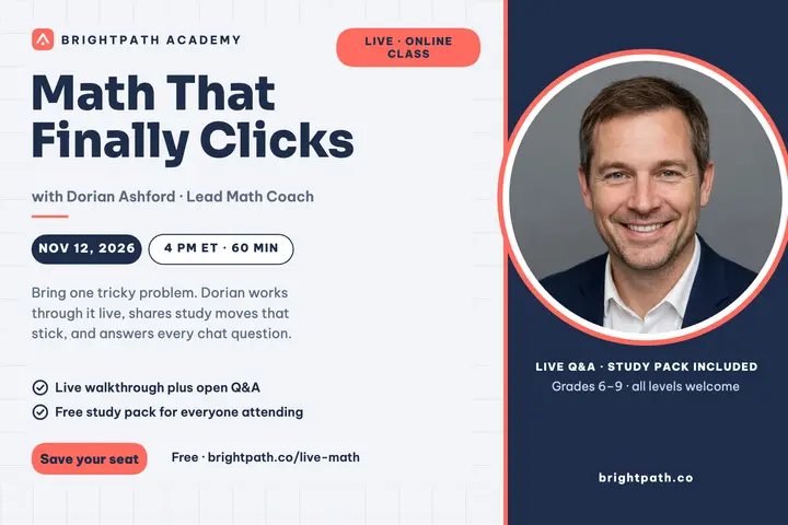 Brightpath Academy live math class card: online class speaker card template