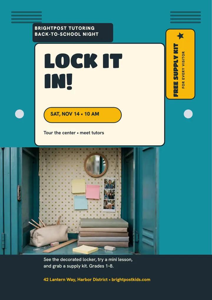 Brightpost tutoring locker open house flyer template