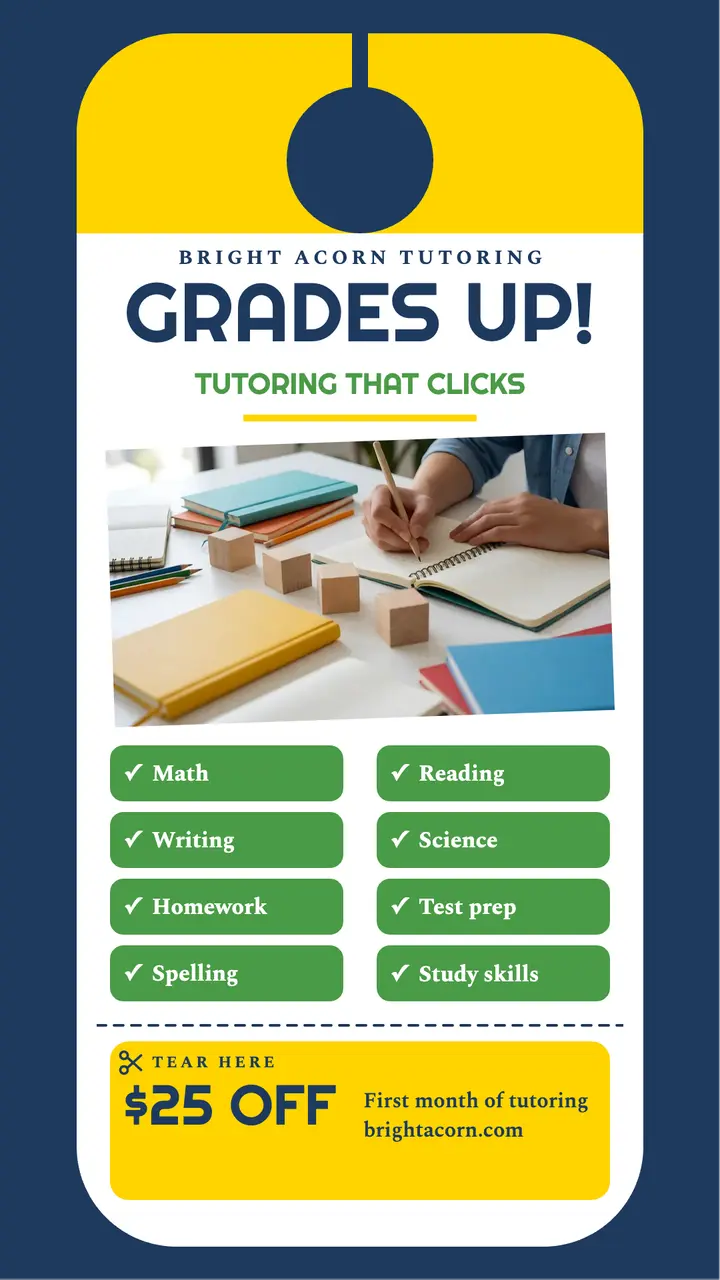 Bright Acorn tutoring door hanger story: tutoring door hanger template