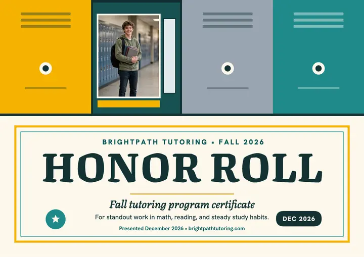 Brightpath Tutoring Honor Roll certificate: tutoring honor roll certificate template