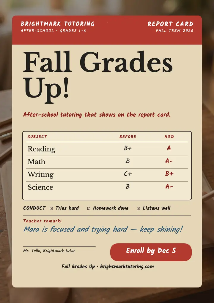 Brightmark fall grades up report card flyer template