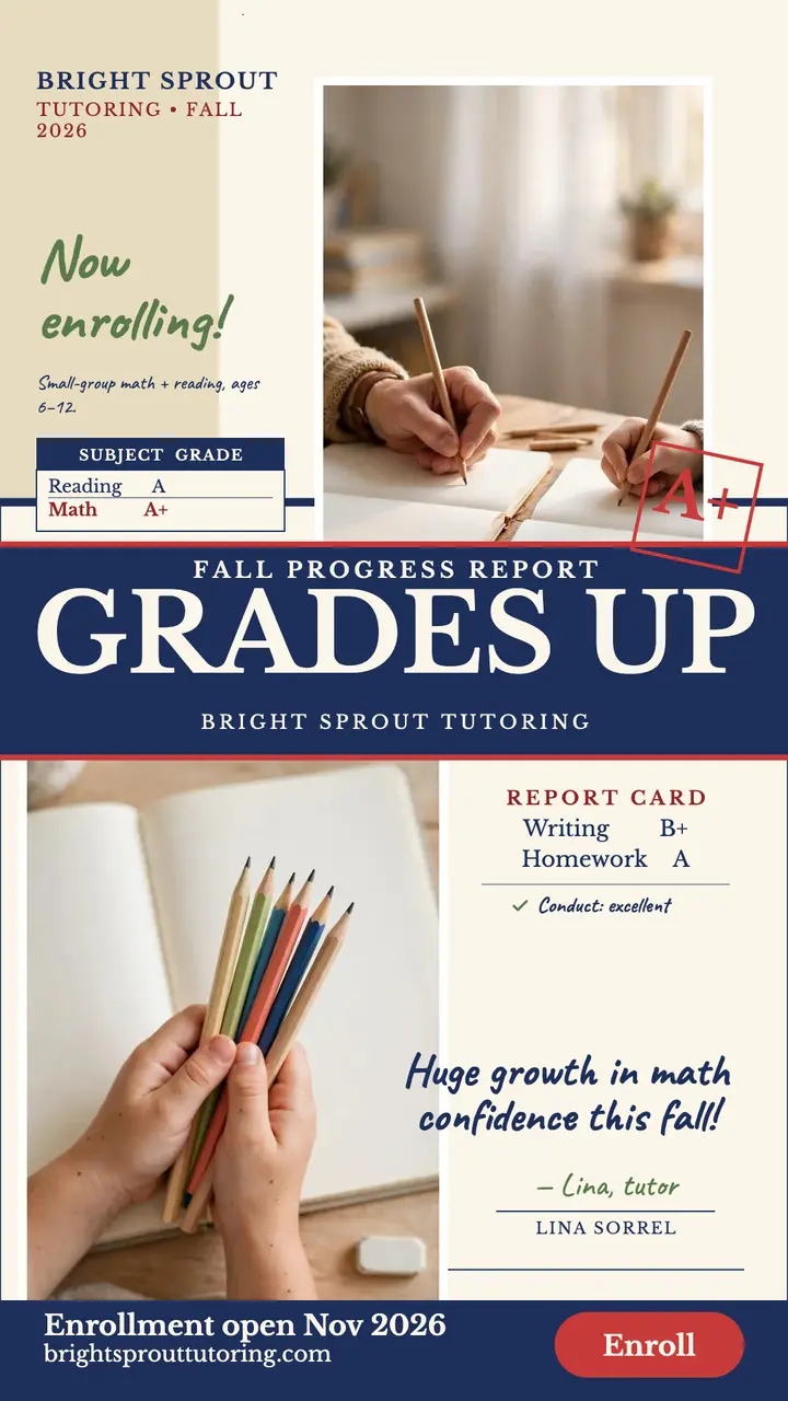 Fall grades up tutoring report card story template