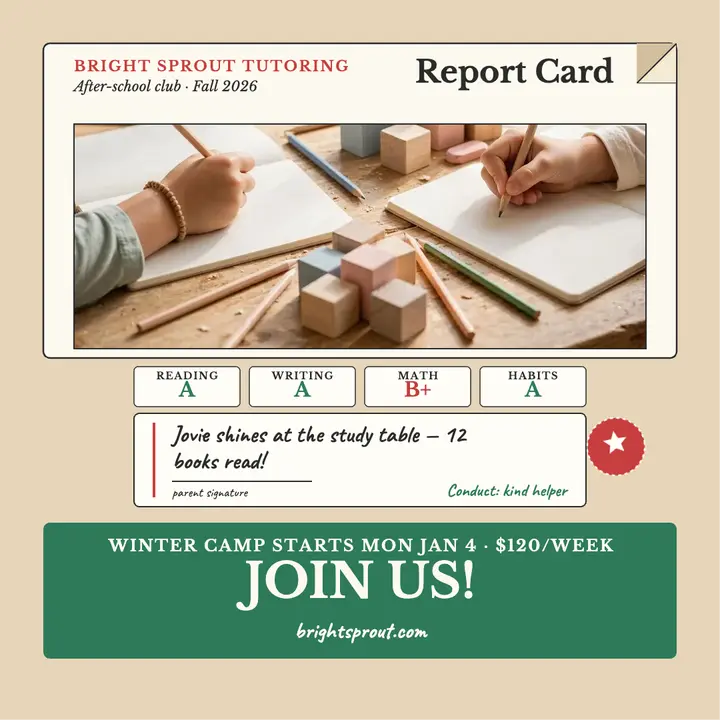 Bright Sprout tutoring report card template