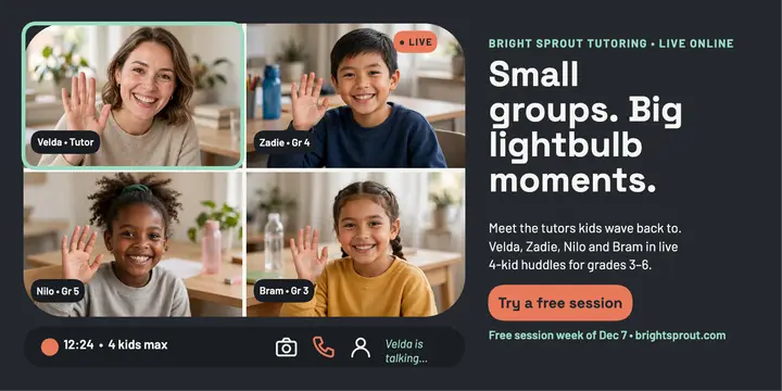 Bright Sprout tutoring video grid ad template