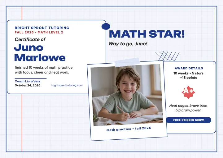 Bright Sprout math star certificate: tutoring certificate template