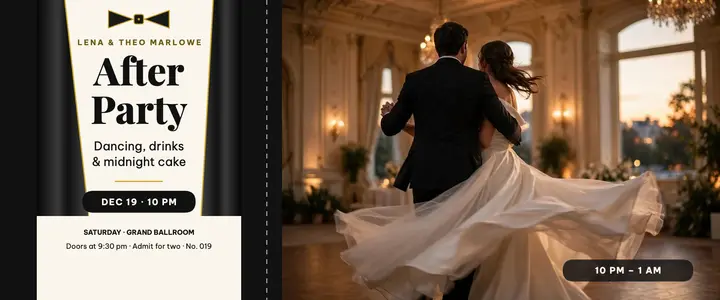 Tuxedo wedding after-party ticket: wedding after-party ticket template