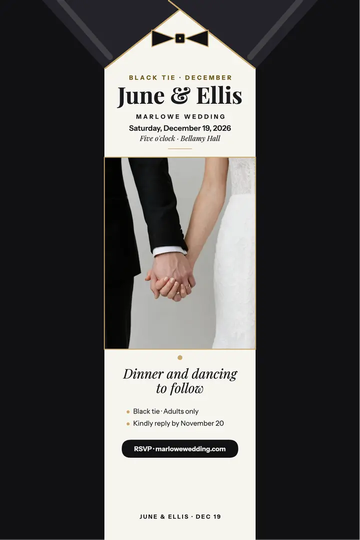 June and Ellis black tie wedding poster: black tie wedding poster template