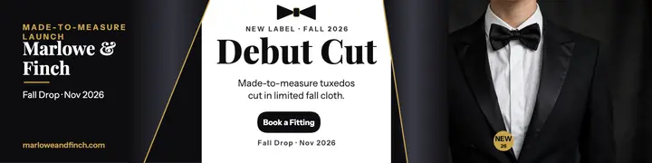 Marlowe and Finch tuxedo debut banner template