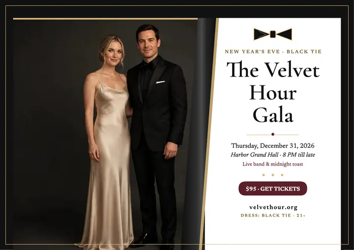 Velvet Hour New Year's Eve gala tuxedo invitation template