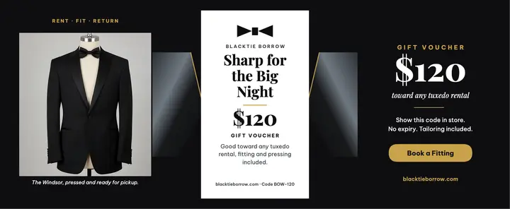 Blacktie Borrow tuxedo gift voucher template