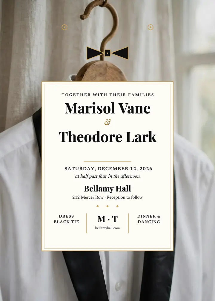 Tuxedo front wedding invitation: wedding invitation template