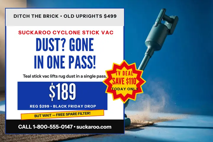 Suckaroo stick vacuum drop postcard template