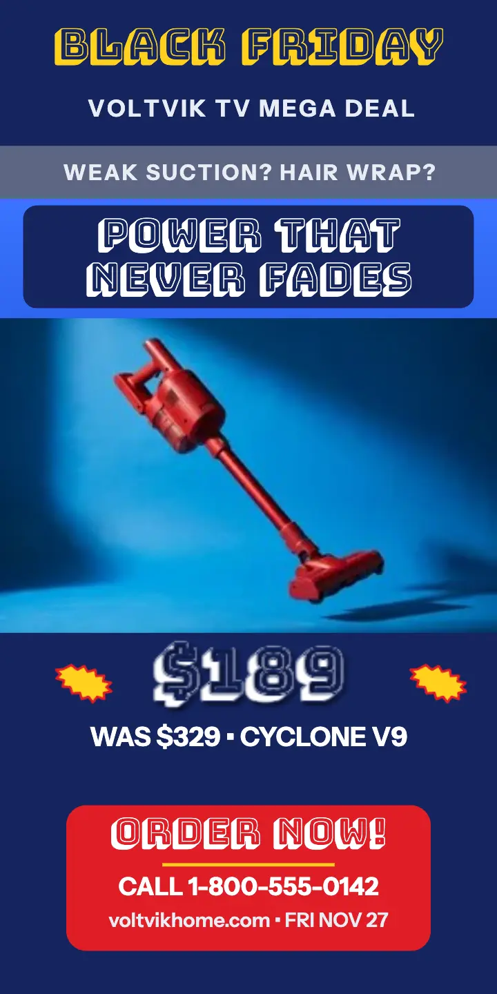 Voltvik Cyclone V9 Black Friday TV half page: black friday vacuum ad template
