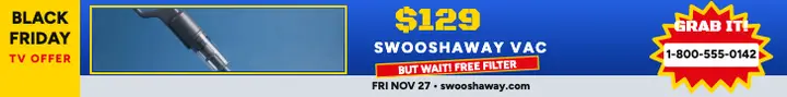 Swooshaway Black Friday TV offer leaderboard: black friday vacuum ad template