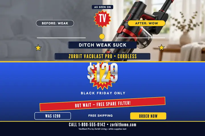 VacBlast Pro Black Friday TV offer postcard template