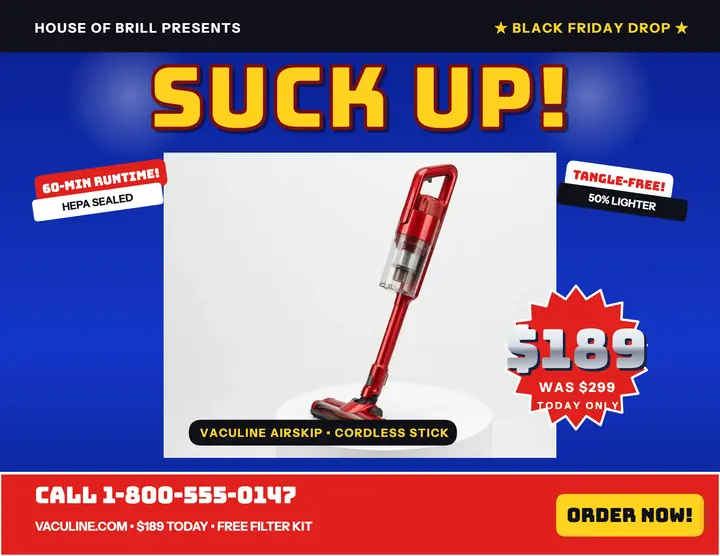 Vaculine Airskip Black Friday burst flyer template