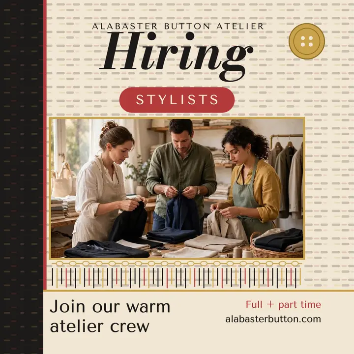 Alabaster Button stylist hiring tweed post template