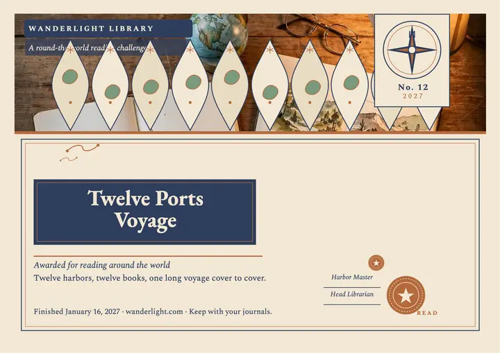 Twelve Ports Voyage reading certificate: reading challenge certificate template