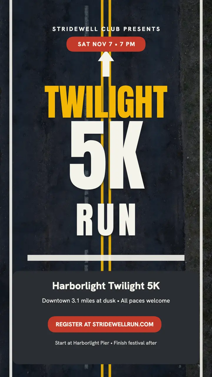 Harborlight Twilight 5K road letters story: twilight 5k story template