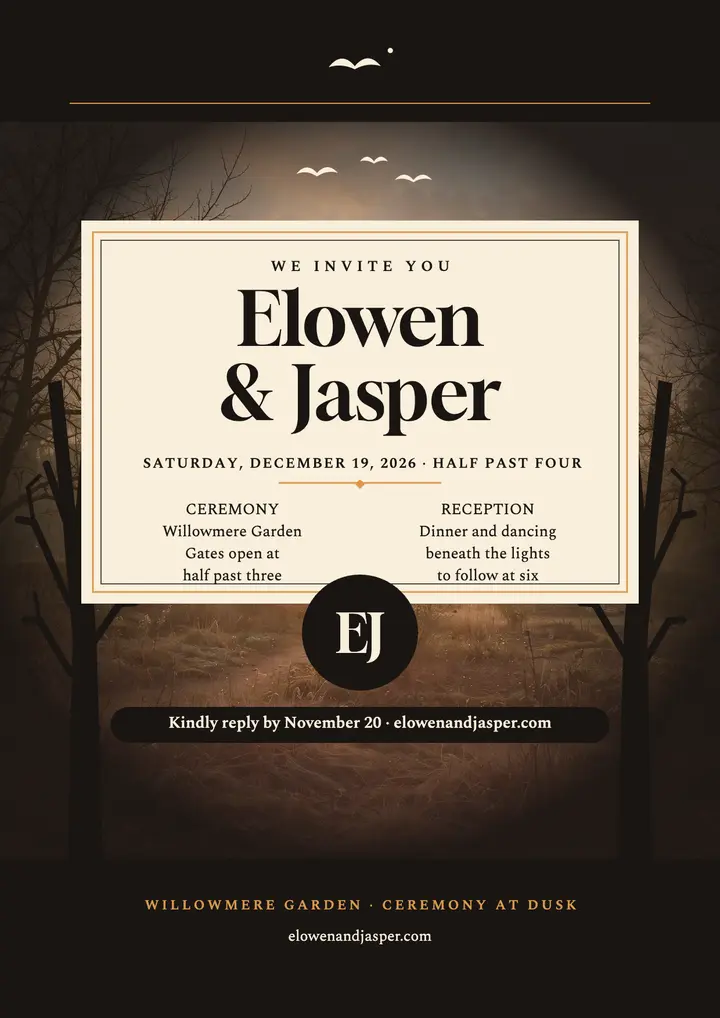 Elowen and Jasper twilight garden invitation template
