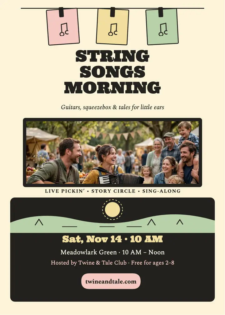 Twine and Tale folk morning invite: kids folk music invite template