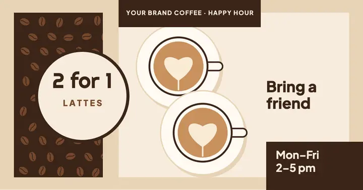 2 for 1 lattes happy hour post template