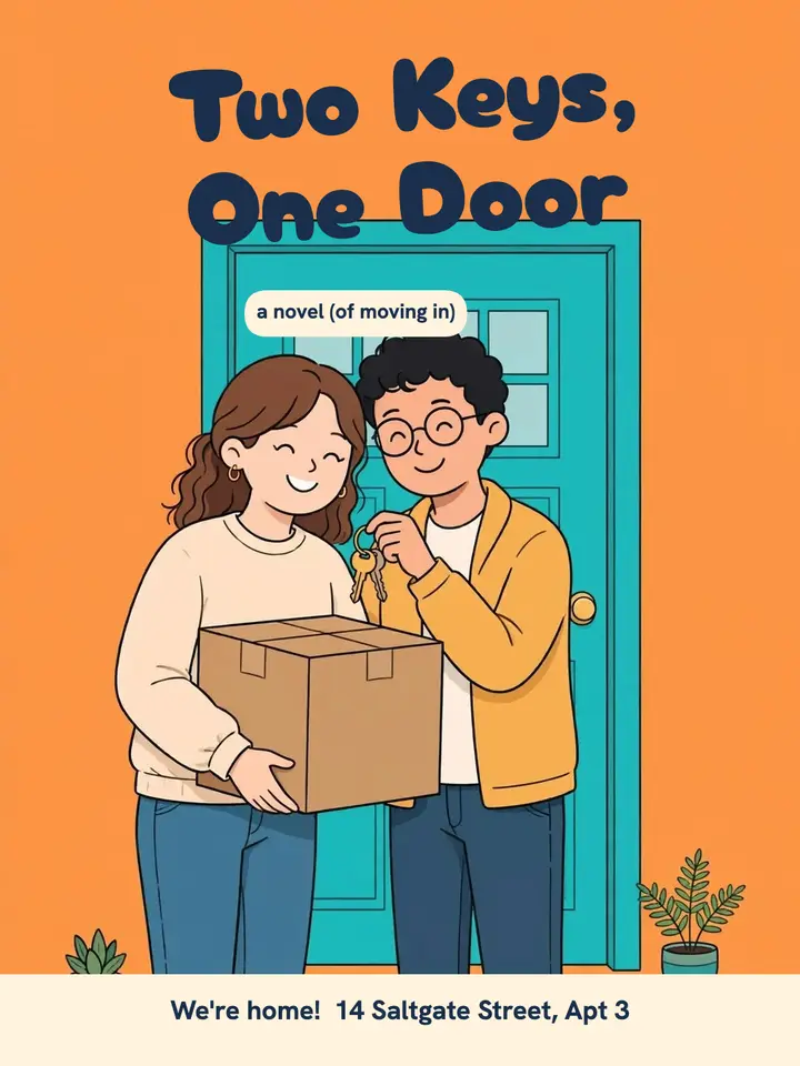 Moving in together, rom-com cover: moving in announcement post template